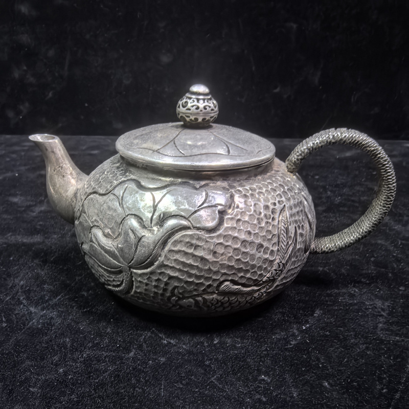 Vintage Collectible Market - Vintage Antike Reine Kupfer Versilberte Teekanne