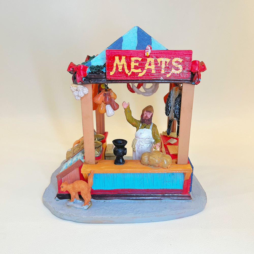 Vintage Collectible Market - Vintage Europäische Metzgerstand-Harzfigur, Miniatur-Marktszene, Heimdekoration, Sammlerstück,