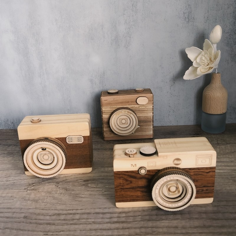 Collectible Vintage Cameras - Vintage Holz-Kamera-Spieluhr Handgefertigte Mechanische Fotokamera-Musikbox Retro-Kameramodell