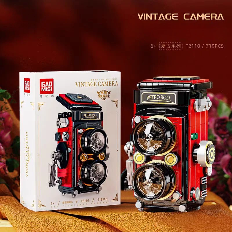 Collectible Vintage Cameras - 719-teiliges Vintage-Kamera-Radio-Pendeluhr-Drucker-Baustein-Modell DIY Montage-Spielzeug Sammlerstück Geburtstagsgeschenk